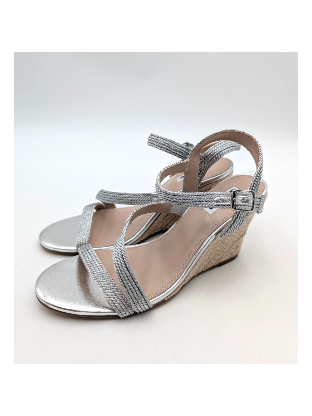 Dune London Kaia Strappy Wedge Sandals Open Toe Women's Silver Size US7.5 EU38